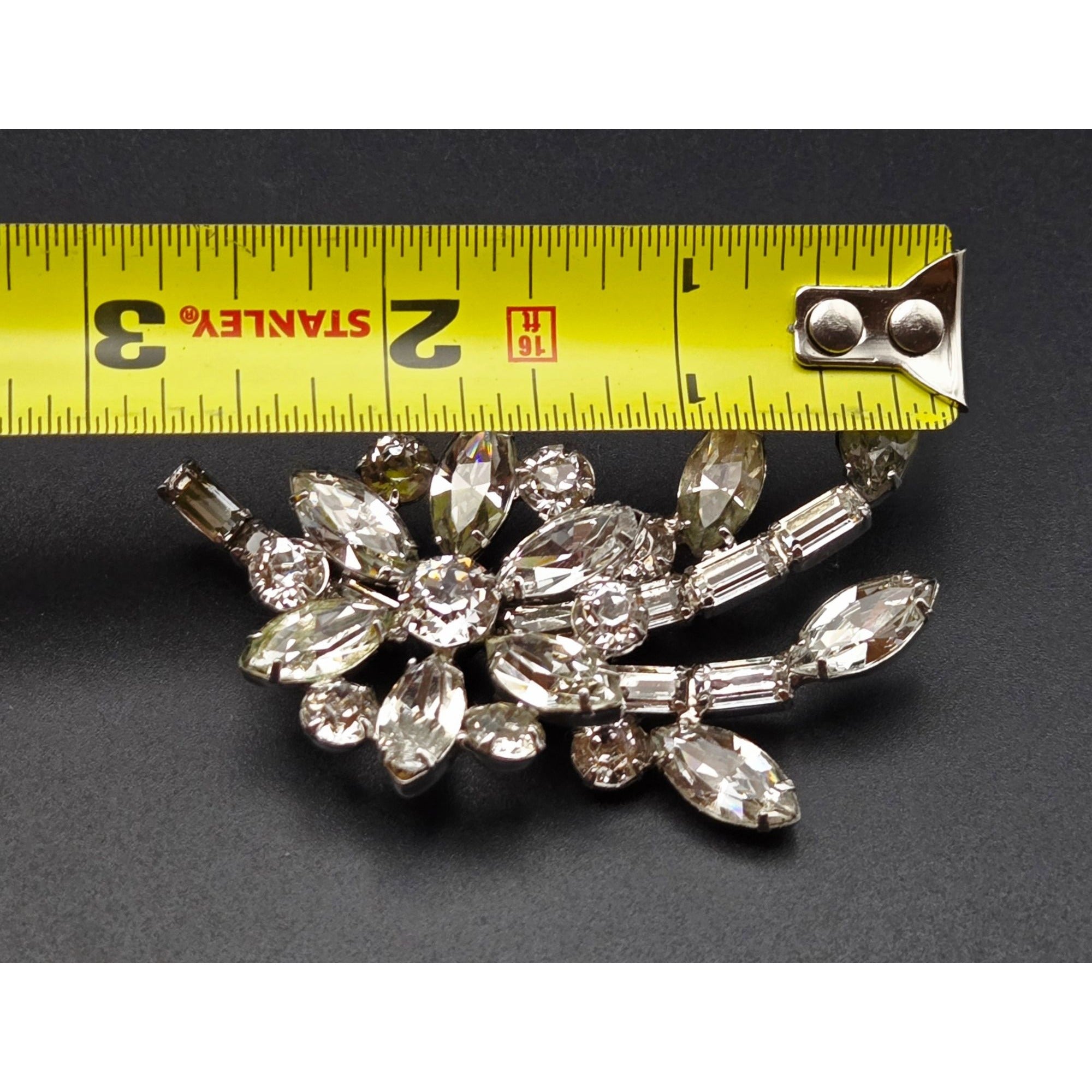 Vintage Kramer Of New York Large Rhinestone Floral Brooch Pin 3.5"
