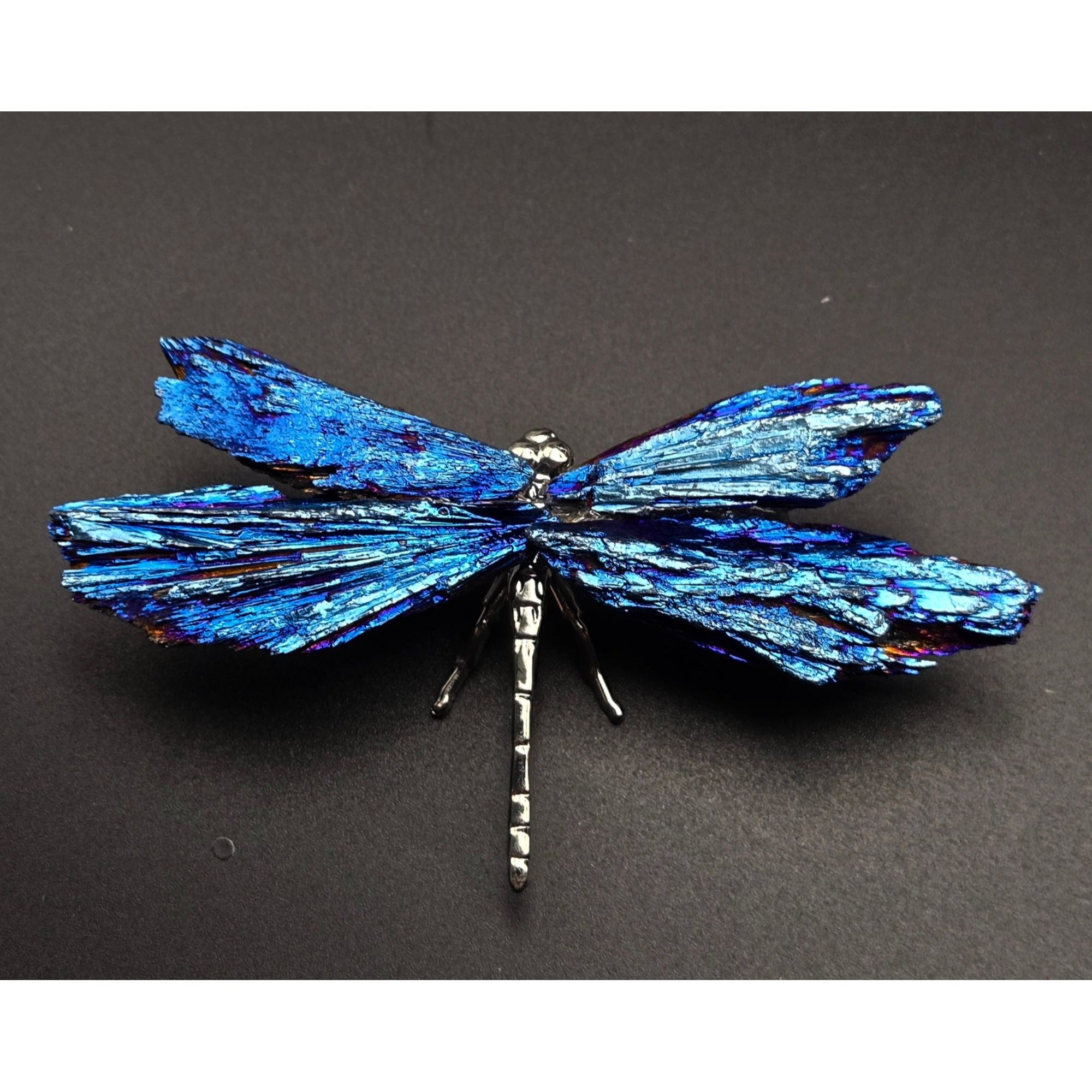 Metallic Blue Kyanite Dragonfly Figurine Textured Wings - Unique Decorative Art, 3"