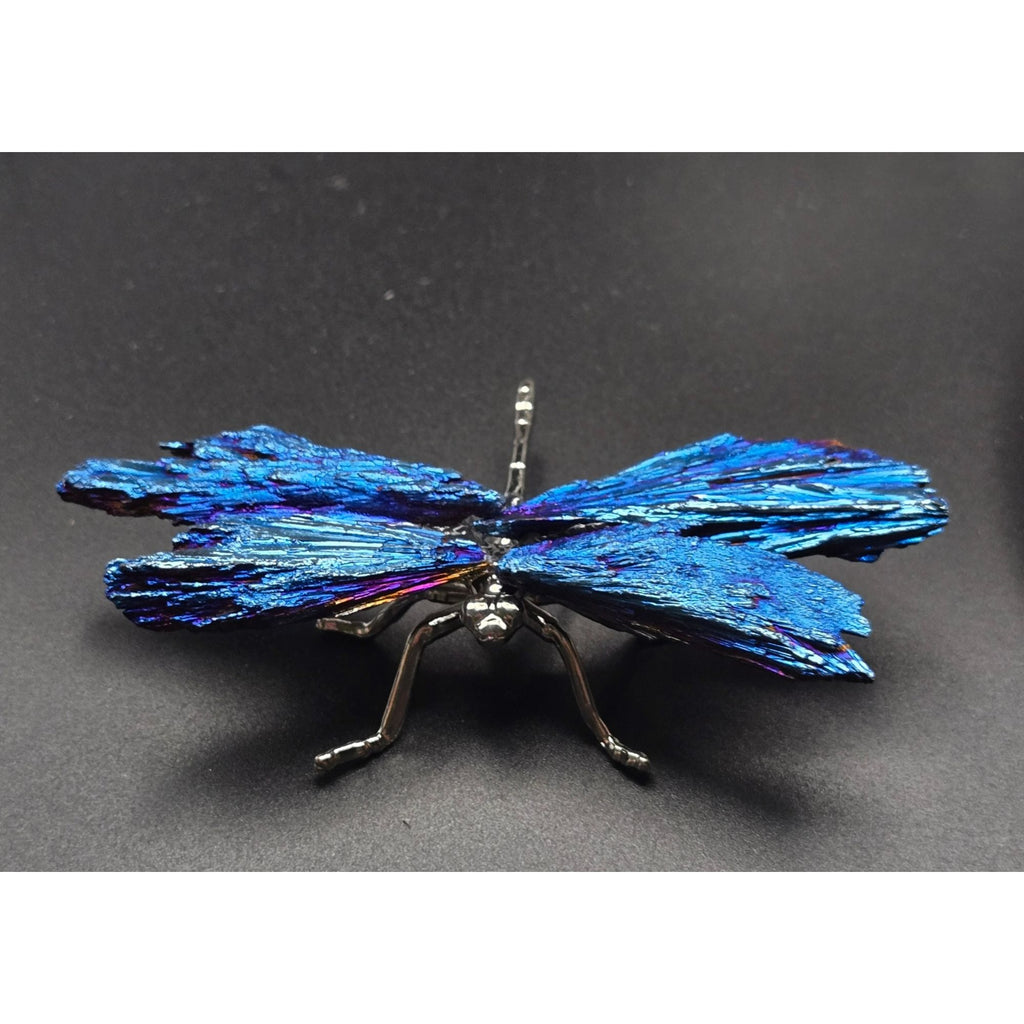 Metallic Blue Kyanite Dragonfly Figurine Textured Wings - Unique Decorative Art, 3"