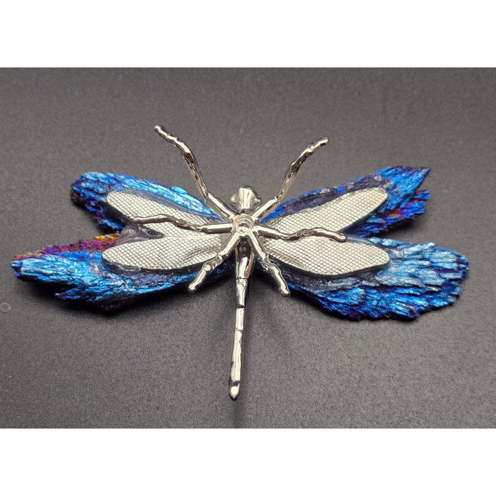 Metallic Blue Kyanite Dragonfly Figurine Textured Wings - Unique Decorative Art, 3"