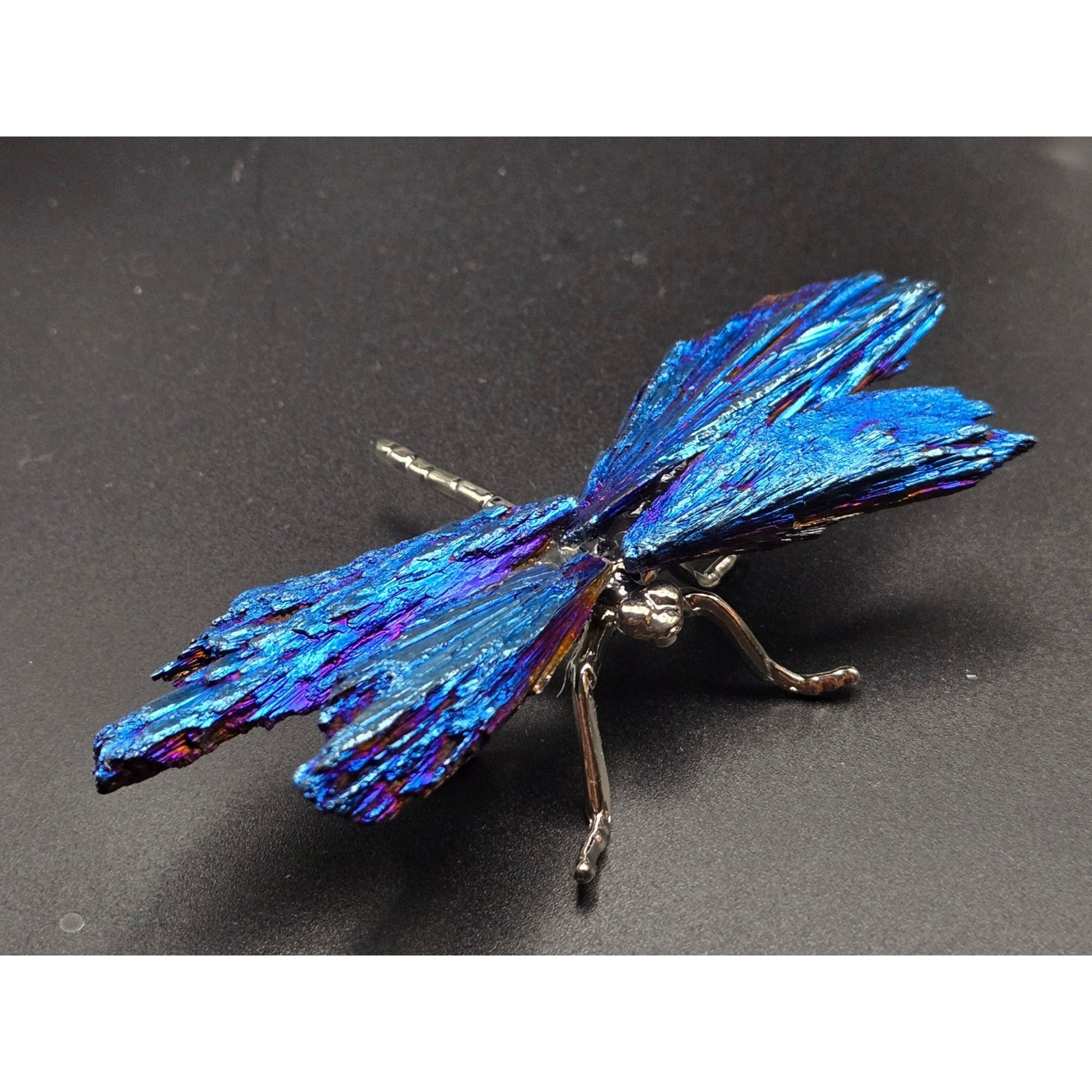 Metallic Blue Kyanite Dragonfly Figurine Textured Wings - Unique Decorative Art, 3"