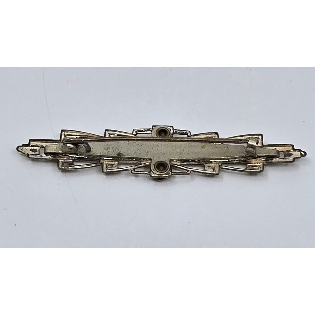 Victorian Elongated Metal and Mother of Pearl Collar brooch