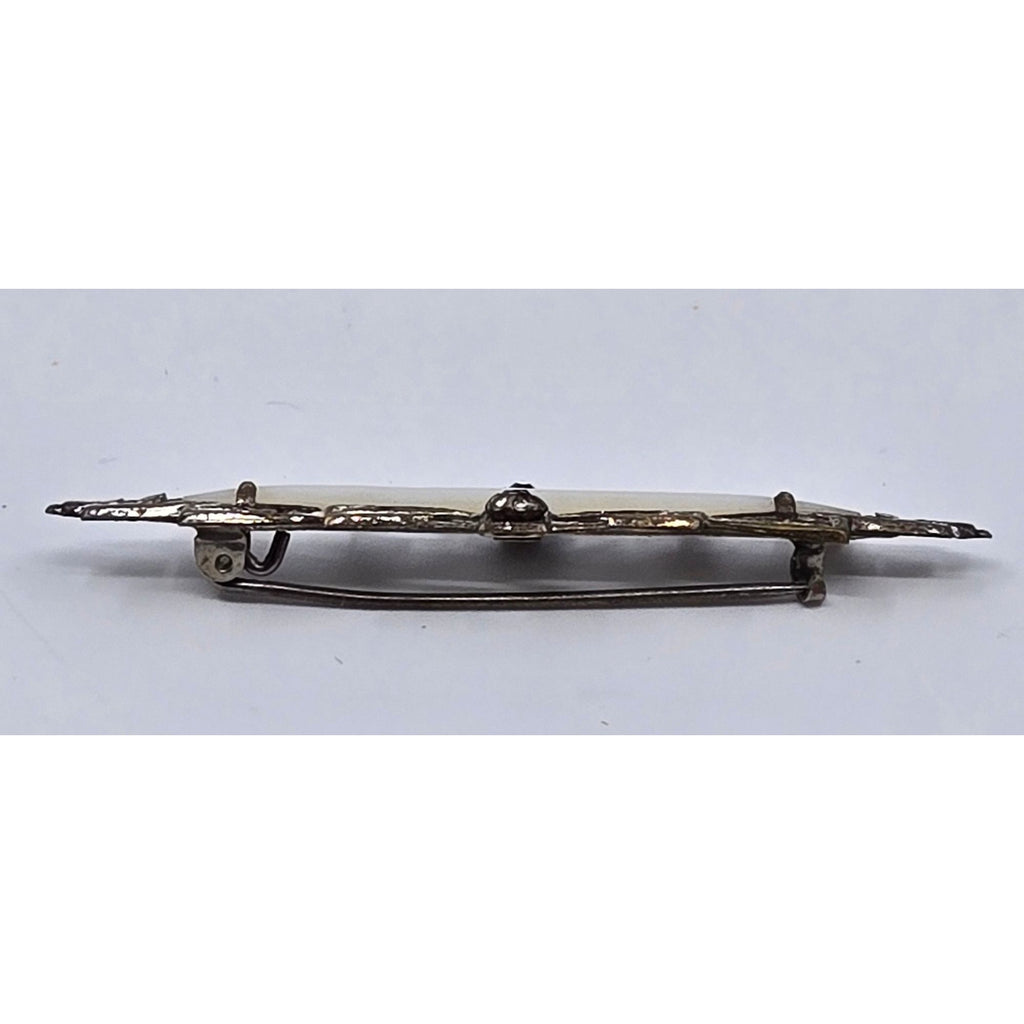 Victorian Elongated Metal and Mother of Pearl Collar brooch