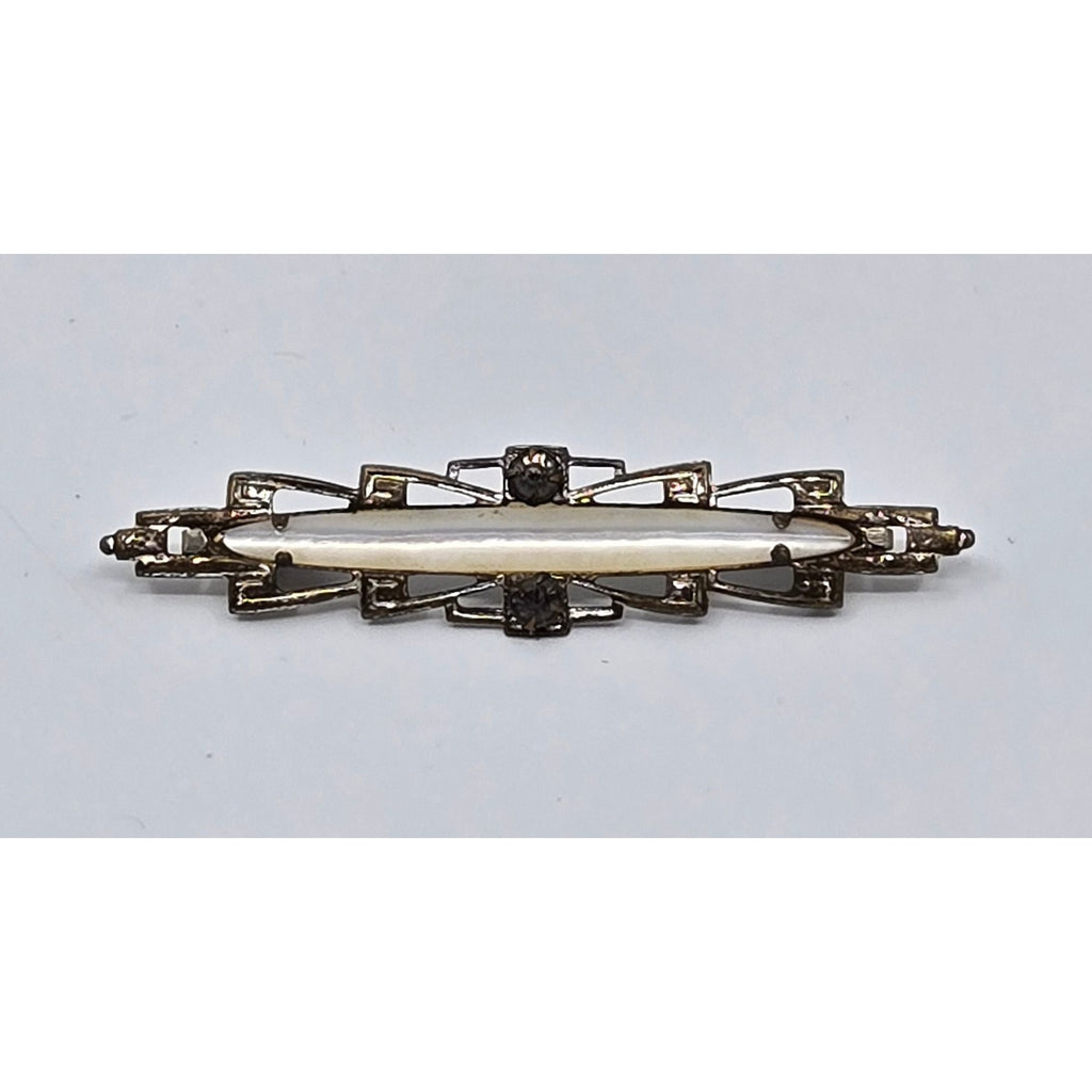 Victorian Elongated Metal and Mother of Pearl Collar brooch